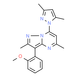 ChemSpider 2D Image | 7-(3,5-Dimethyl-1H-pyrazol-1-yl)-3-(2-methoxyphenyl)-2,5-dimethylpyrazolo[1,5-a]pyrimidine | C20H21N5O