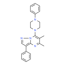 ChemSpider 2D Image | 5,6-Dimethyl-3-phenyl-7-(4-phenyl-1-piperazinyl)pyrazolo[1,5-a]pyrimidine | C24H25N5