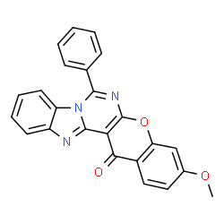 ChemSpider 2D Image | 3-Methoxy-7-phenyl-14H-chromeno[2',3':4,5]pyrimido[1,6-a]benzimidazol-14-one | C24H15N3O3