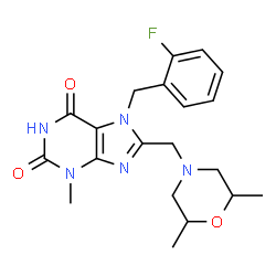 ChemSpider 2D Image | 8-[(2,6-Dimethyl-4-morpholinyl)methyl]-7-(2-fluorobenzyl)-3-methyl-3,7-dihydro-1H-purine-2,6-dione | C20H24FN5O3