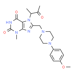 ChemSpider 2D Image | 8-{[4-(4-Methoxyphenyl)-1-piperazinyl]methyl}-3-methyl-7-(3-oxo-2-butanyl)-3,7-dihydro-1H-purine-2,6-dione | C22H28N6O4
