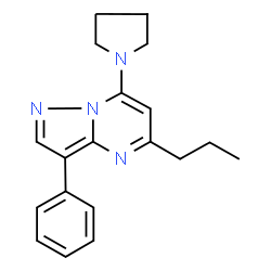 ChemSpider 2D Image | 3-Phenyl-5-propyl-7-(1-pyrrolidinyl)pyrazolo[1,5-a]pyrimidine | C19H22N4