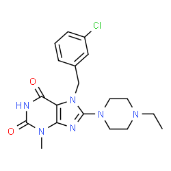 ChemSpider 2D Image | 7-(3-Chlorobenzyl)-8-(4-ethyl-1-piperazinyl)-3-methyl-3,7-dihydro-1H-purine-2,6-dione | C19H23ClN6O2