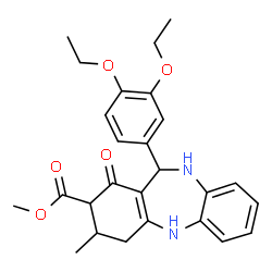 ChemSpider 2D Image | Methyl 11-(3,4-diethoxyphenyl)-3-methyl-1-oxo-2,3,4,5,10,11-hexahydro-1H-dibenzo[b,e][1,4]diazepine-2-carboxylate | C26H30N2O5