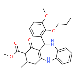 ChemSpider 2D Image | Methyl 11-(3-methoxy-2-propoxyphenyl)-3-methyl-1-oxo-2,3,4,5,10,11-hexahydro-1H-dibenzo[b,e][1,4]diazepine-2-carboxylate | C26H30N2O5
