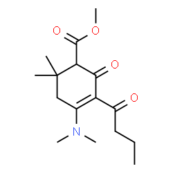 ChemSpider 2D Image | Methyl 3-butyryl-4-(dimethylamino)-6,6-dimethyl-2-oxo-3-cyclohexene-1-carboxylate | C16H25NO4