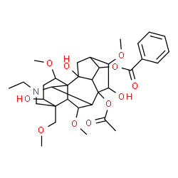 ChemSpider 2D Image | 8-Acetoxy-20-ethyl-3,10,15-trihydroxy-1,6,16-trimethoxy-4-(methoxymethyl)aconitan-14-yl benzoate | C34H47NO11