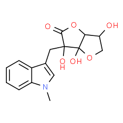 ChemSpider 2D Image | 3,3a,6-Trihydroxy-3-[(1-methyl-1H-indol-3-yl)methyl]tetrahydrofuro[3,2-b]furan-2(3H)-one | C16H17NO6