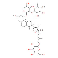 ChemSpider 2D Image | 1-{[2-O-(6-Deoxyhexopyranosyl)pentopyranosyl]oxy}-3,22-dihydroxyfurost-5-en-26-yl hexopyranoside | C44H72O18