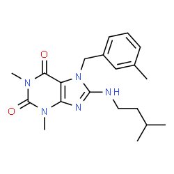 ChemSpider 2D Image | 8-(isopentylamino)-1,3-dimethyl-7-(3-methylbenzyl)-3,7-dihydro-1H-purine-2,6-dione | C20H27N5O2