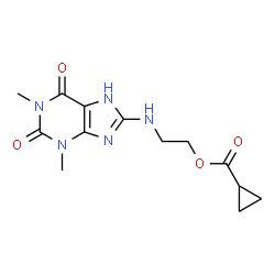 ChemSpider 2D Image | 2-[(1,3-Dimethyl-2,6-dioxo-2,3,6,7-tetrahydro-1H-purin-8-yl)amino]ethyl cyclopropanecarboxylate | C13H17N5O4