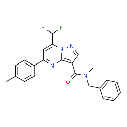 ChemSpider 2D Image | N-Benzyl-7-(difluoromethyl)-N-methyl-5-(4-methylphenyl)pyrazolo[1,5-a]pyrimidine-3-carboxamide | C23H20F2N4O