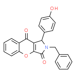 ChemSpider 2D Image | 2-Benzyl-1-(4-hydroxyphenyl)-1,2-dihydrochromeno[2,3-c]pyrrole-3,9-dione | C24H17NO4