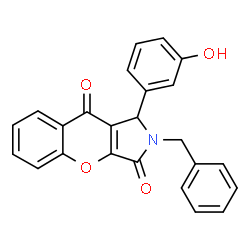 ChemSpider 2D Image | 2-Benzyl-1-(3-hydroxyphenyl)-1,2-dihydrochromeno[2,3-c]pyrrole-3,9-dione | C24H17NO4