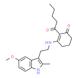 ChemSpider 2D Image | Cyclohex-2-enone, 3-[2-(5-methoxy-2-methyl-1H-indol-3-yl)ethylamino]-2-pentanoyl- | C23H30N2O3