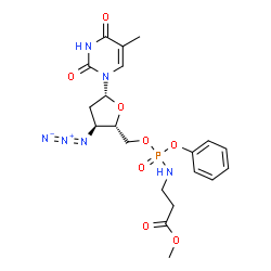 ChemSpider 2D Image | Methyl 3-{[{[(2S,3S,5R)-3-azido-5-(5-methyl-2,4-dioxo-3,4-dihydro-1(2H)-pyrimidinyl)tetrahydro-2-furanyl]methoxy}(phenoxy)phosphoryl]amino}propanoate | C20H25N6O8P