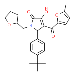 ChemSpider 2D Image | 5-(4-tert-Butylphenyl)-3-hydroxy-4-(5-methyl-2-furoyl)-1-(tetrahydrofuran-2-ylmethyl)-1,5-dihydro-2H-pyrrol-2-one | C25H29NO5