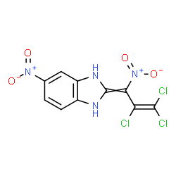ChemSpider 2D Image | 5-Nitro-2-(2,3,3-trichloro-1-nitro-allylidene)-2,3-dihydro-1H-benzoimidazole | C10H5Cl3N4O4
