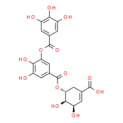 ChemSpider 2D Image | (3R,4R,5R)-5-({3,4-Dihydroxy-5-[(3,4,5-trihydroxybenzoyl)oxy]benzoyl}oxy)-3,4-dihydroxy-1-cyclohexene-1-carboxylic acid | C21H18O13