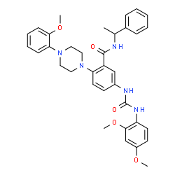 ChemSpider 2D Image | 5-{[(2,4-Dimethoxyphenyl)carbamoyl]amino}-2-[4-(2-methoxyphenyl)-1-piperazinyl]-N-(1-phenylethyl)benzamide | C35H39N5O5