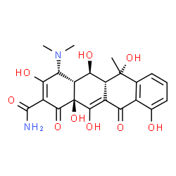 ChemSpider 2D Image | (4R,4aR,5S,5aR,6R,12aS)-4-(Dimethylamino)-3,5,6,10,12,12a-hexahydroxy-6-methyl-1,11-dioxo-1,4,4a,5,5a,6,11,12a-octahydro-2-tetracenecarboxamide | C22H24N2O9