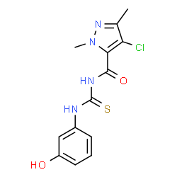 ChemSpider 2D Image | 4-Chloro-N-[(3-hydroxyphenyl)carbamothioyl]-1,3-dimethyl-1H-pyrazole-5-carboxamide | C13H13ClN4O2S