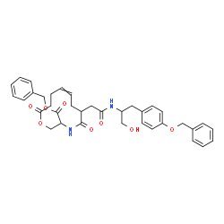 ChemSpider 2D Image | Benzyl 6-[2-({1-[4-(benzyloxy)phenyl]-3-hydroxy-2-propanyl}amino)-2-oxoethyl]-5,12-dioxo-1-oxa-4-azacyclododec-8-ene-3-carboxylate | C36H40N2O8