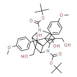 ChemSpider 2D Image | Bis(2-methyl-2-propanyl) 1,5,7,11-tetrakis(hydroxymethyl)-6,12-bis(4-methoxyphenyl)-3,9-diazapentacyclo[6.4.0.0~2,7~.0~4,11~.0~5,10~]dodecane-3,9-dicarboxylate | C38H50N2O10