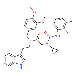 ChemSpider 2D Image | N~2~-Cyclopropyl-N-(3,4-dimethoxybenzyl)-N~2~-[(2,3-dimethylphenyl)carbamoyl]-N-[2-(1H-indol-3-yl)ethyl]glycinamide | C33H38N4O4
