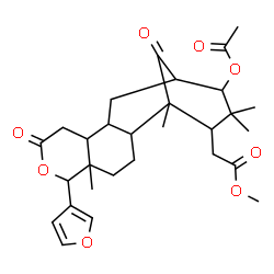 ChemSpider 2D Image | Methyl [14-acetoxy-6-(3-furyl)-1,5,15,15-tetramethyl-8,17-dioxo-7-oxatetracyclo[11.3.1.0~2,11~.0~5,10~]heptadec-16-yl]acetate | C29H38O8