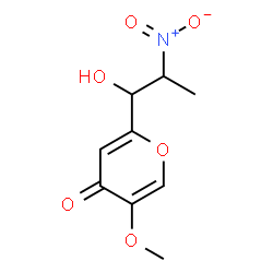 ChemSpider 2D Image | 2-(1-Hydroxy-2-nitropropyl)-5-methoxy-4H-pyran-4-one | C9H11NO6
