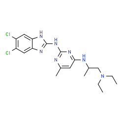 ChemSpider 2D Image | N~2~-(5,6-Dichloro-1H-benzimidazol-2-yl)-N~4~-[1-(diethylamino)-2-propanyl]-6-methyl-2,4-pyrimidinediamine | C19H25Cl2N7