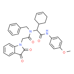 ChemSpider 2D Image | N-benzyl-N-(1-(cyclohex-3-enyl)-2-(4-methoxyphenylamino)-2-oxoethyl)-2-(2,3-dioxoindolin-1-yl)acetamide | C32H31N3O5