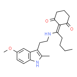 ChemSpider 2D Image | 2-(1-{[2-(5-Methoxy-2-methyl-1H-indol-3-yl)ethyl]amino}pentylidene)-1,3-cyclohexanedione | C23H30N2O3