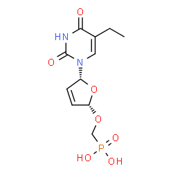 ChemSpider 2D Image | ({[(2R,5R)-5-(5-Ethyl-2,4-dioxo-3,4-dihydro-1(2H)-pyrimidinyl)-2,5-dihydro-2-furanyl]oxy}methyl)phosphonic acid | C11H15N2O7P