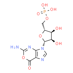 ChemSpider 2D Image | 5-Amino-3-(5-O-phosphono-beta-D-ribofuranosyl)imidazo[4,5-d][1,3]oxazin-7(3H)-one | C10H13N4O9P