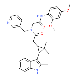 ChemSpider 2D Image | N-(2,4-Dimethoxyphenyl)-N~2~-{[2,2-dimethyl-3-(2-methyl-1H-indol-3-yl)cyclopropyl]acetyl}-N~2~-(3-pyridinylmethyl)glycinamide | C32H36N4O4