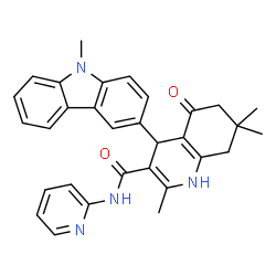 ChemSpider 2D Image | 2,7,7-trimethyl-4-(9-methyl-9H-carbazol-3-yl)-5-oxo-N-pyridin-2-yl-1,4,5,6,7,8-hexahydroquinoline-3-carboxamide | C31H30N4O2