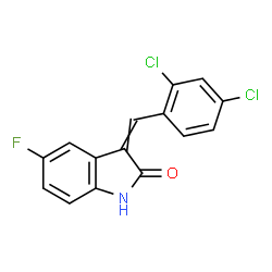 ChemSpider 2D Image | 3-(2,4-Dichlorobenzylidene)-5-fluoro-1,3-dihydro-2H-indol-2-one | C15H8Cl2FNO
