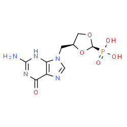 ChemSpider 2D Image | {(2R,4S)-4-[(2-Amino-6-oxo-3,6-dihydro-9H-purin-9-yl)methyl]-1,3-dioxolan-2-yl}phosphonic acid | C9H12N5O6P