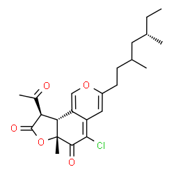 ChemSpider 2D Image | (6aR,9R,9aR)-9-Acetyl-5-chloro-3-[(5S)-3,5-dimethylheptyl]-6a-methyl-9,9a-dihydro-6H-furo[2,3-h]isochromene-6,8(6aH)-dione | C23H29ClO5