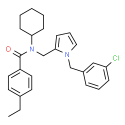ChemSpider 2D Image | N-{[1-(3-Chlorobenzyl)-1H-pyrrol-2-yl]methyl}-N-cyclohexyl-4-ethylbenzamide | C27H31ClN2O