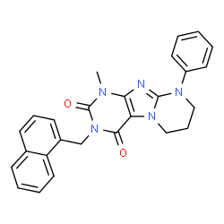 ChemSpider 2D Image | 1-Methyl-3-(1-naphthylmethyl)-9-phenyl-6,7,8,9-tetrahydropyrimido[2,1-f]purine-2,4(1H,3H)-dione | C26H23N5O2