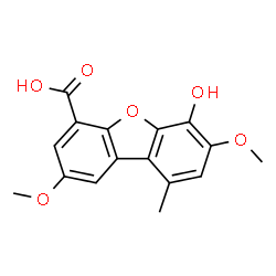 ChemSpider 2D Image | 6-Hydroxy-2,7-dimethoxy-9-methyl-4-dibenzofurancarboxylic acid | C16H14O6