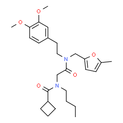 ChemSpider 2D Image | N-Butyl-N-(2-{[2-(3,4-dimethoxyphenyl)ethyl][(5-methyl-2-furyl)methyl]amino}-2-oxoethyl)cyclobutanecarboxamide | C27H38N2O5