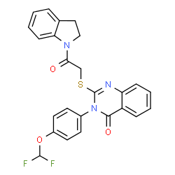 ChemSpider 2D Image | 3-[4-(Difluoromethoxy)phenyl]-2-{[2-(2,3-dihydro-1H-indol-1-yl)-2-oxoethyl]sulfanyl}-4(3H)-quinazolinone | C25H19F2N3O3S