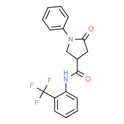 ChemSpider 2D Image | 5-Oxo-1-phenyl-N-[2-(trifluoromethyl)phenyl]-3-pyrrolidinecarboxamide | C18H15F3N2O2