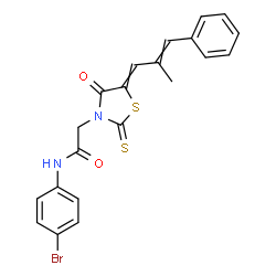 ChemSpider 2D Image | N-(4-Bromophenyl)-2-[5-(2-methyl-3-phenyl-2-propen-1-ylidene)-4-oxo-2-thioxo-1,3-thiazolidin-3-yl]acetamide | C21H17BrN2O2S2