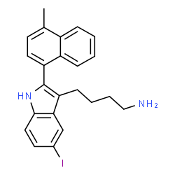ChemSpider 2D Image | 4-[5-Iodo-2-(4-methyl-1-naphthyl)-1H-indol-3-yl]-1-butanamine | C23H23IN2
