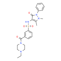 ChemSpider 2D Image | N-(1,5-Dimethyl-3-oxo-2-phenyl-2,3-dihydro-1H-pyrazol-4-yl)-3-[(4-ethyl-1-piperazinyl)carbonyl]benzenesulfonamide | C24H29N5O4S